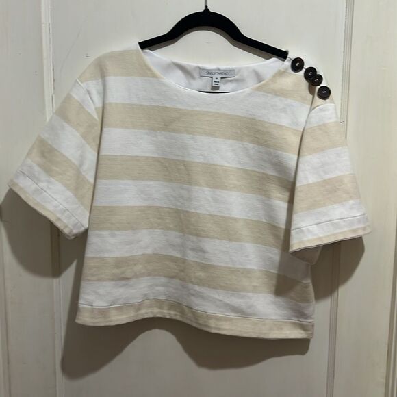 Single Thread Boxy Cropped Heavy Weight Striped Tee womens Medium Nice! - Picture 4 of 6